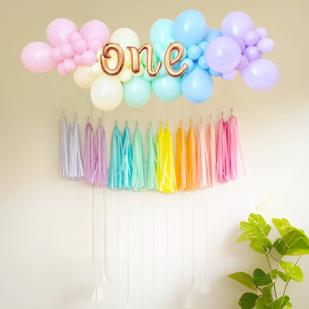 Pastel Rainbow Assembled Versatile and Reusable Tissue Paper Tassels Garland for Party Wedding Birthday Event Celebration Decor (16 Assembled tassels with string, already made and just ready to hang) - Originalsgroup