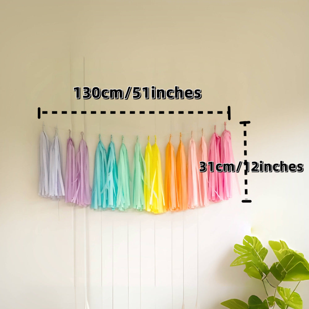 Pastel Rainbow Assembled Versatile and Reusable Tissue Paper Tassels Garland for Party Wedding Birthday Event Celebration Decor (16 Assembled tassels with string, already made and just ready to hang) - Originalsgroup
