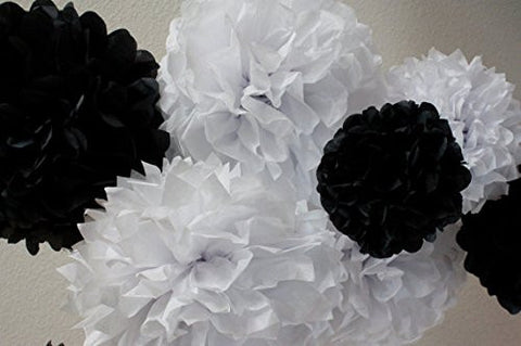 (12pcs) Black White Mixed Size Tissue Paper Pom Poms Lanterns Decorations - Originalsgroup
