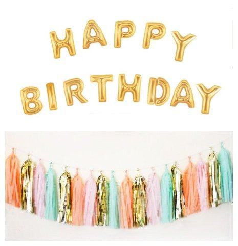 Originals Group Gold Alphabet Letters Balloons Happy Birthday Party Tassels Garland Decoration Aluminum Foil Membrane Balloon - Originalsgroup