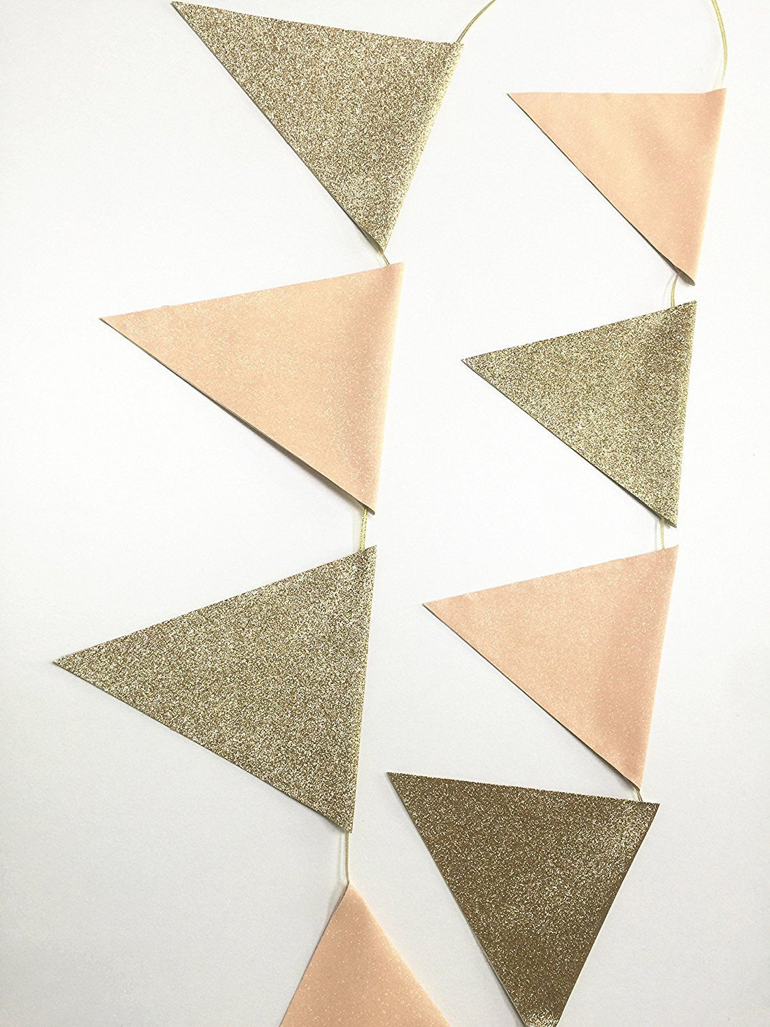 Originals Group Vintage Triangle Flag Banner, Peach Apricot Gold Glitter Sparkle Bunting Flag garland Party Decorations - Originalsgroup