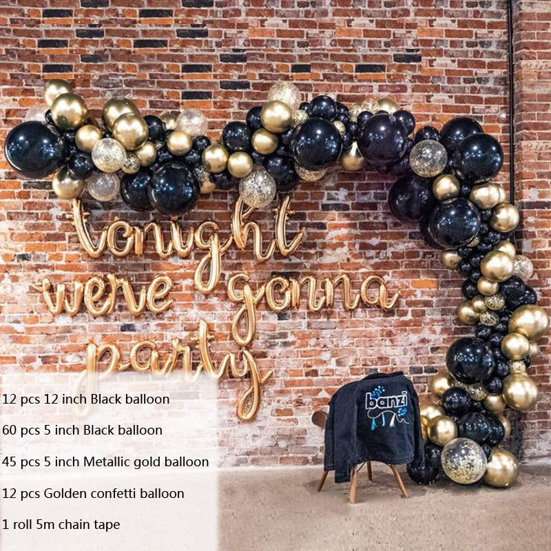 130pcs Black&Gold Latex Balloon Garland Arch Kit Chrome Gold Confetti black Arch Garland Banner New Years Eve Party Decoration - Originalsgroup
