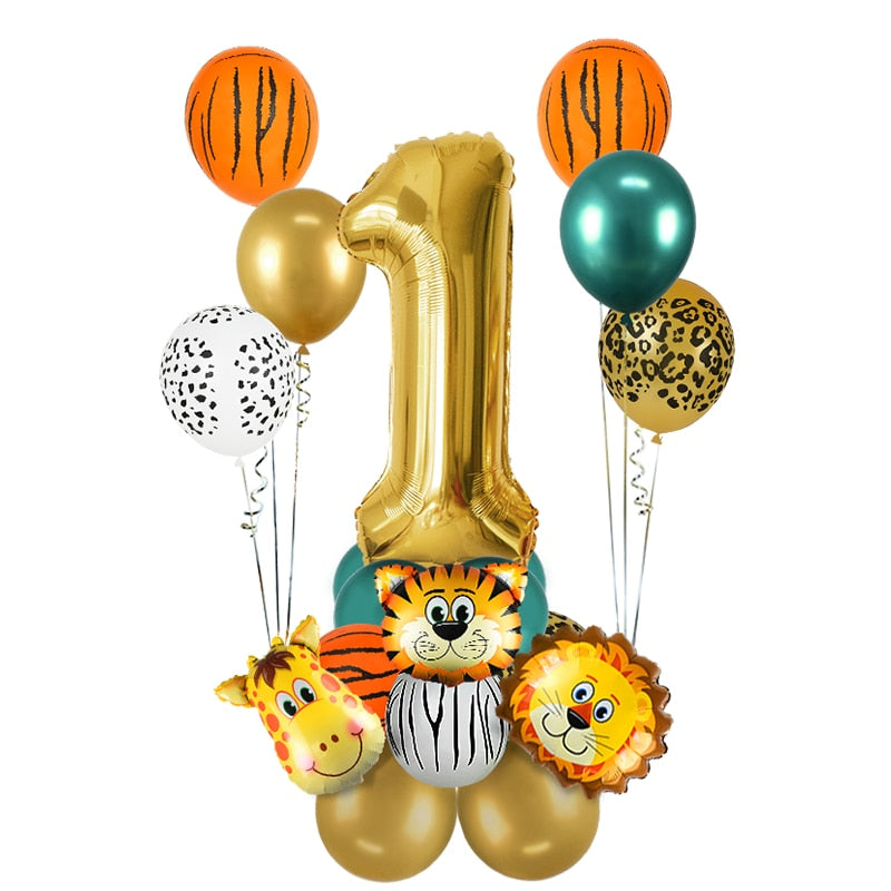 18Pcs Jungle Animal Balloons Set Chrome Metallic Latex Balloon 32inch Gold Number Globos Kids Birthday Party Baby Shower Decor - Originalsgroup