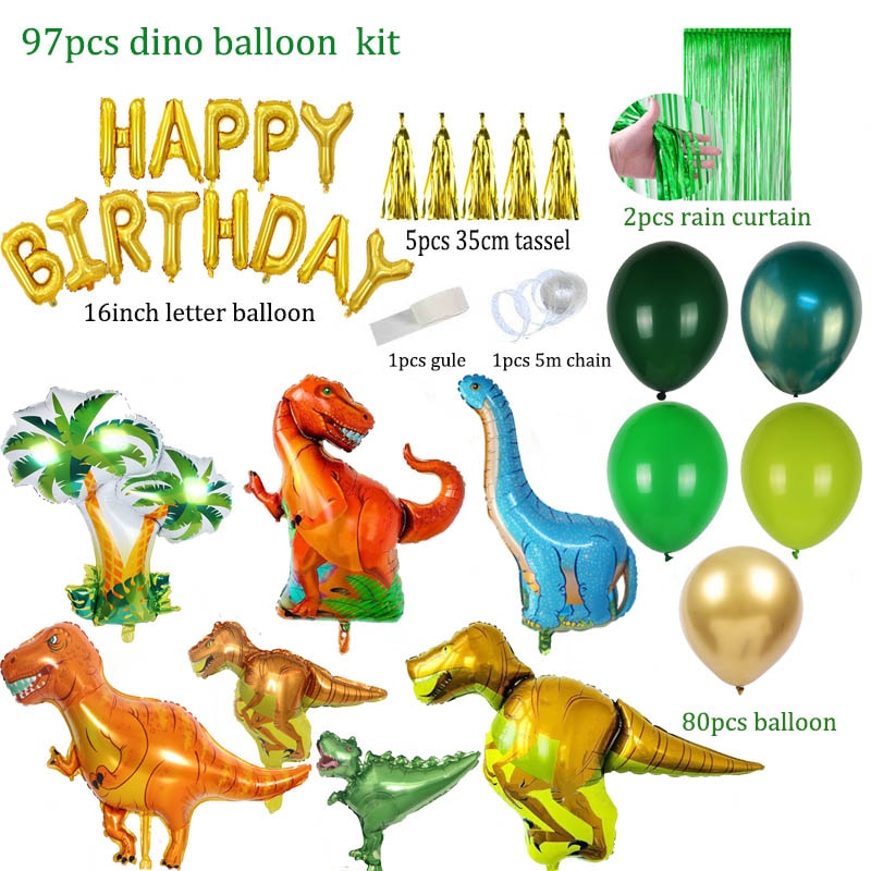 97pcs Dinosaur Birthday Party Decoration Balloons Arch Garland Kit Happy Birthday Balloons foil Curtains dino Themed Party Favor - Originalsgroup