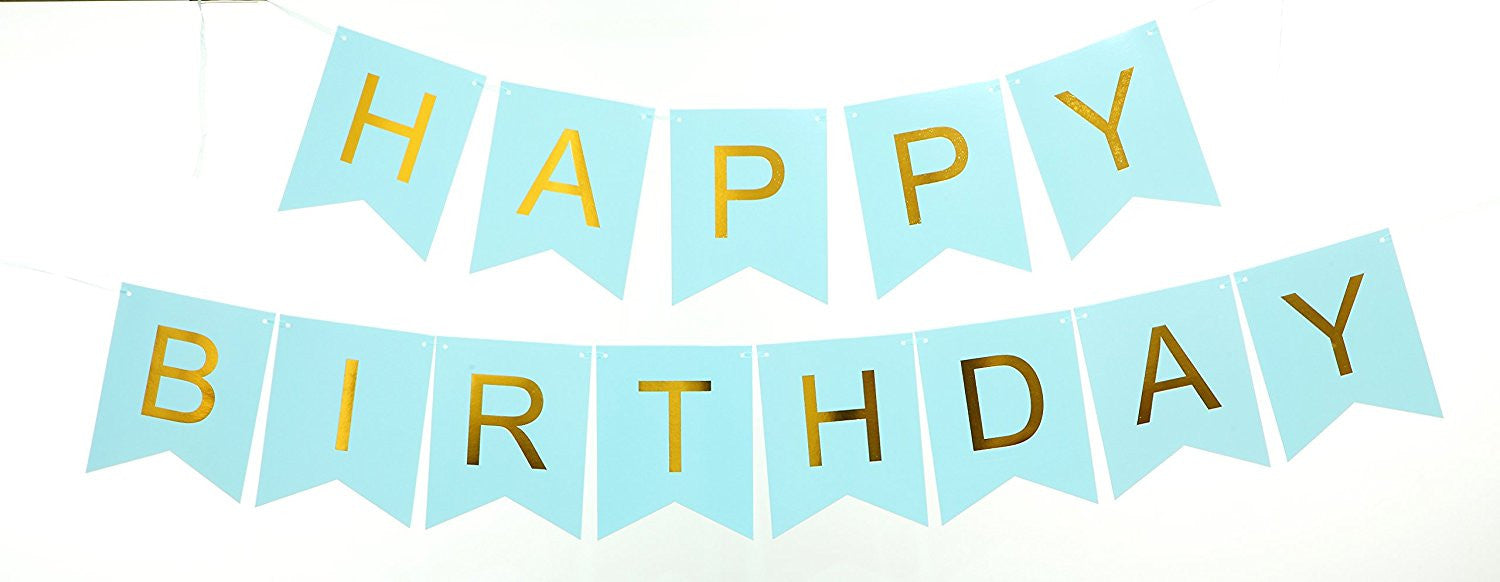 Originals Group Baby Blue Gold Foiled Star Happy Birthday Bunting Banner for Party Decorations - Originalsgroup
