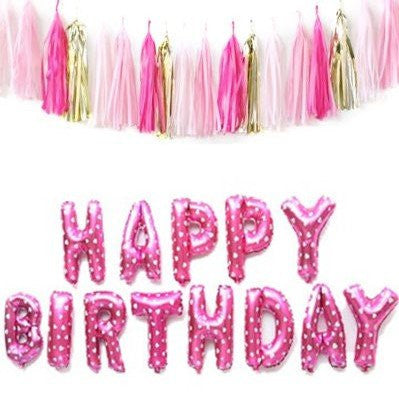 Originals Group Gold Alphabet Letters Balloons Happy Birthday Party Pink Tassels Garland Decoration Aluminum Foil Membrane Balloon - Originalsgroup