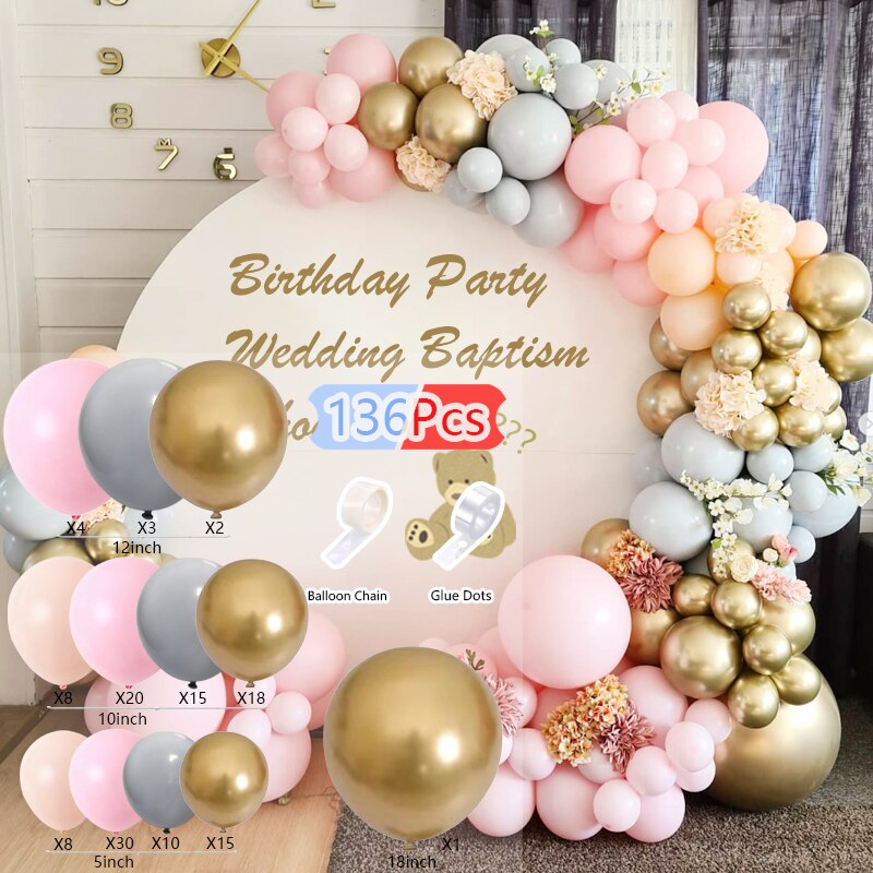 Balloons Arch Set Pink White Gold And Confetti Balloon Garland Wedding Baby Baptism Shower Birthday Party Balloon Decoration - Originalsgroup