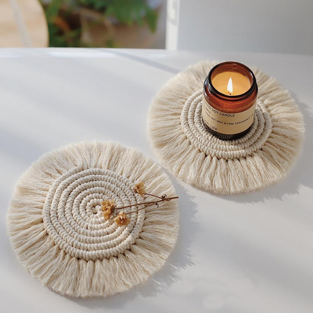Home Creative Cotton Braid Coaster Handmade Macrame Cup Cushion Bohemia Style Non-slip Cup Mat - Originalsgroup