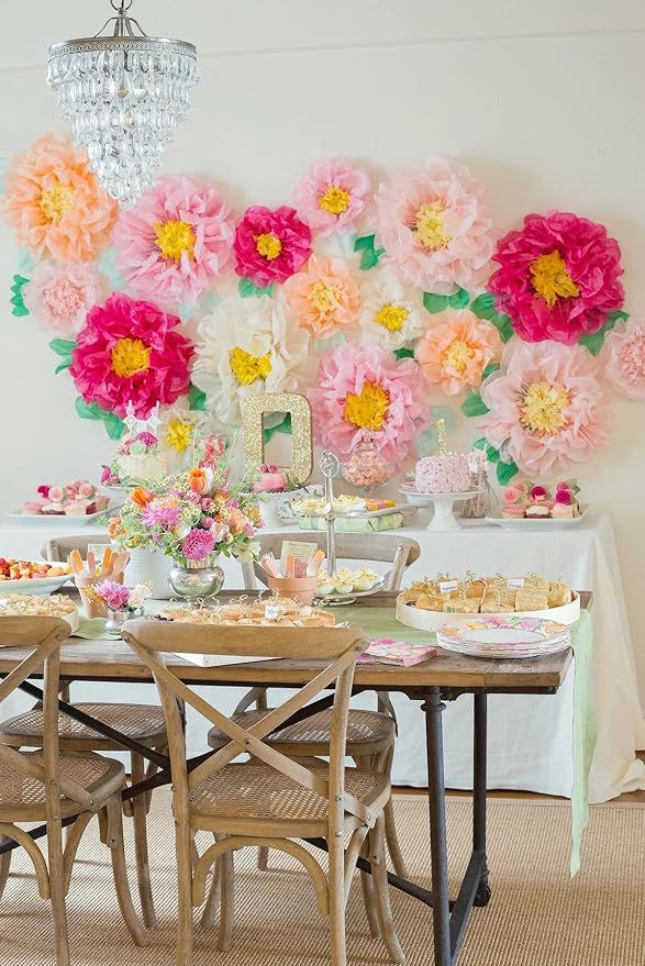 Colorful Fiesta Paper Flowers for Wall Fairy Birthday Decoration Carnival Party Backdrop Centerpiece Wedding Outdoor Spring Rainbow Pastel Classroom Photo Props Assorted Pom Poms - Originalsgroup