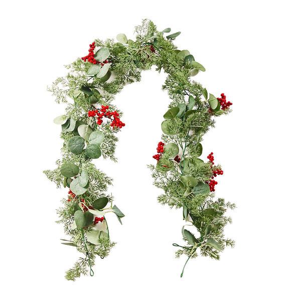 70'' Artificial Pine Needle and Red Berry Christmas Garland Wreath, Artificial Greenery Vines for Wedding Party Mantle, Table Runner, Home Decor, Offices Decor, Summer Decor