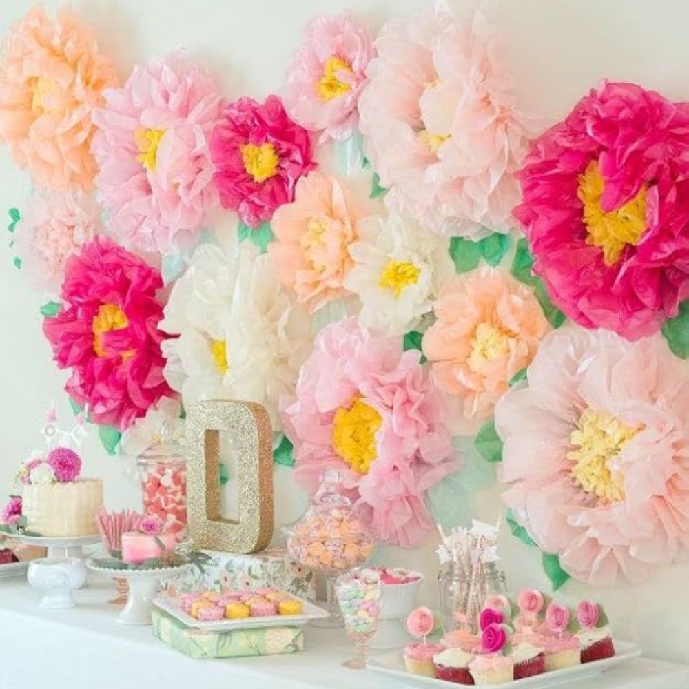 Colorful Fiesta Paper Flowers for Wall Fairy Birthday Decoration Carnival Party Backdrop Centerpiece Wedding Outdoor Spring Rainbow Pastel Classroom Photo Props Assorted Pom Poms - Originalsgroup