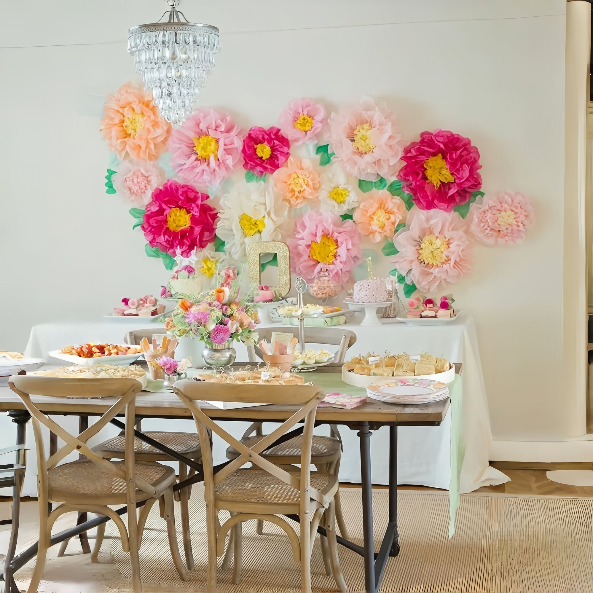 Colorful Fiesta Paper Flowers for Wall Fairy Birthday Decoration Carnival Party Backdrop Centerpiece Wedding Outdoor Spring Rainbow Pastel Classroom Photo Props Assorted Pom Poms - Originalsgroup