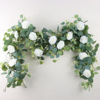 1pc/3pcs, 70'' Long Faux Eucalyptus Garland With White Rose Flowers, 5.9FT/180cm Silvery Dollar Eucalyptus Leaves Gypsophila Garland, Artificial Greenery Vines For Wedding Party Mantle Table Runner Home Party Outdoor Decor Wedding Decor - Originalsgroup