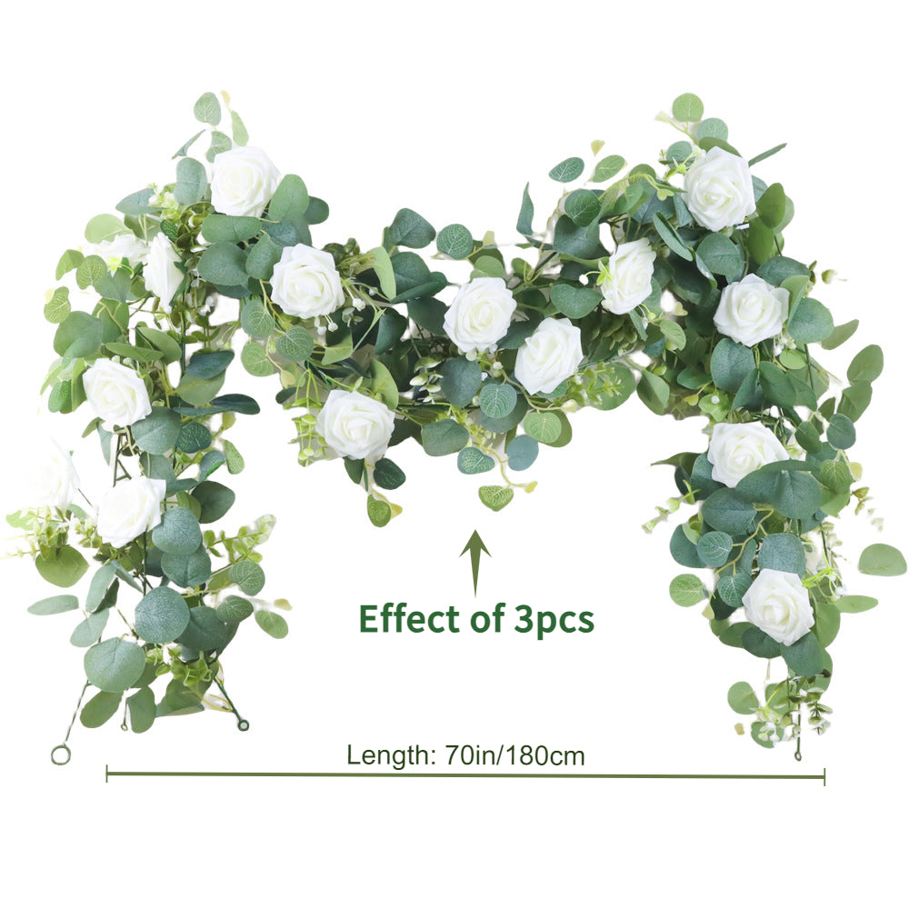 1pc/3pcs, 70'' Long Faux Eucalyptus Garland With White Rose Flowers, 5.9FT/180cm Silvery Dollar Eucalyptus Leaves Gypsophila Garland, Artificial Greenery Vines For Wedding Party Mantle Table Runner Home Party Outdoor Decor Wedding Decor - Originalsgroup