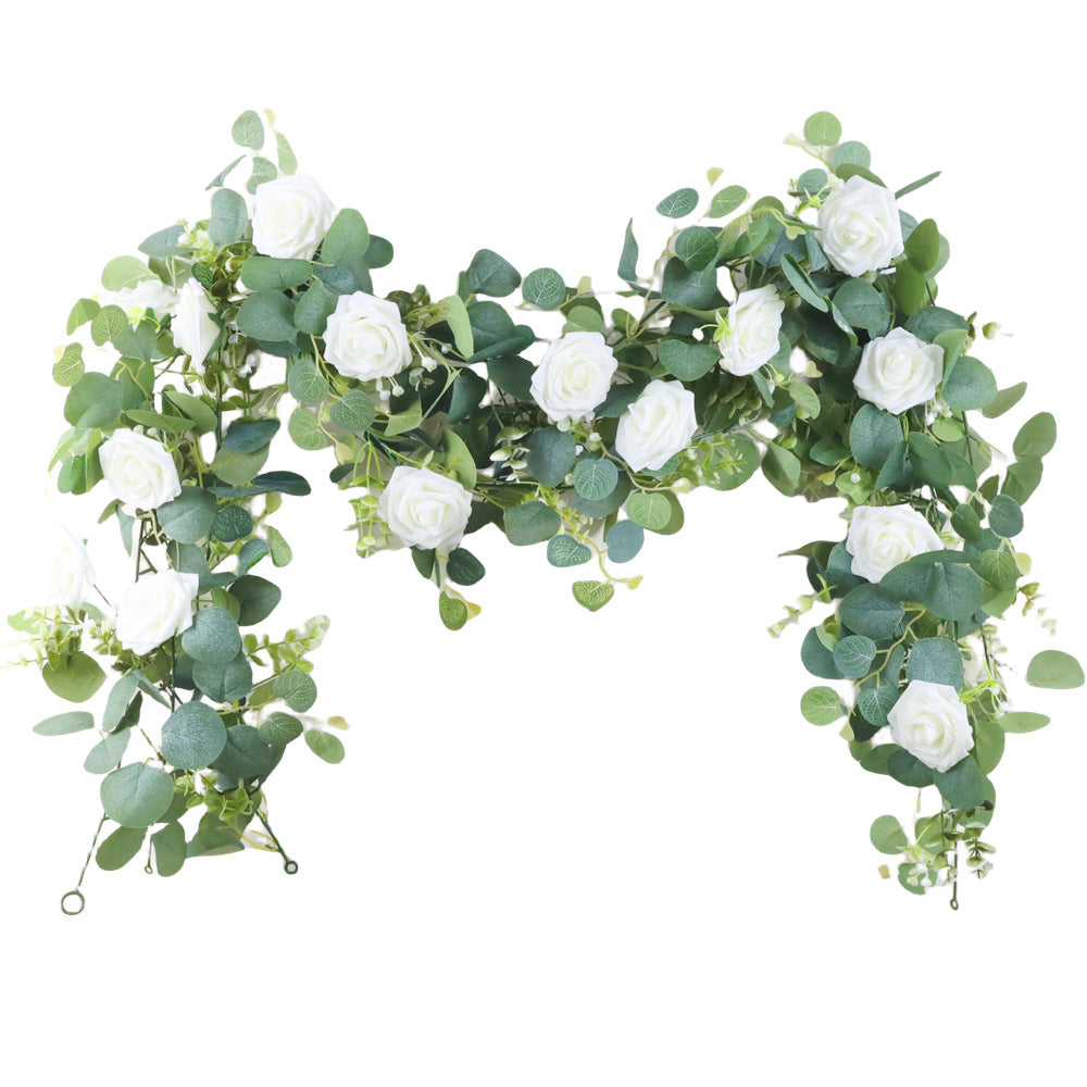 1pc/3pcs, 70'' Long Faux Eucalyptus Garland With White Rose Flowers, 5.9FT/180cm Silvery Dollar Eucalyptus Leaves Gypsophila Garland, Artificial Greenery Vines For Wedding Party Mantle Table Runner Home Party Outdoor Decor Wedding Decor - Originalsgroup