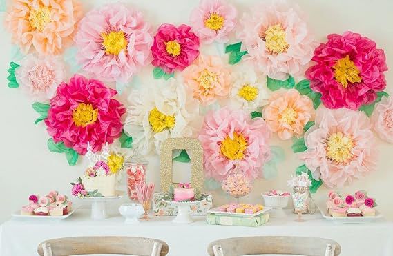 Colorful Fiesta Paper Flowers for Wall Fairy Birthday Decoration Carnival Party Backdrop Centerpiece Wedding Outdoor Spring Rainbow Pastel Classroom Photo Props Assorted Pom Poms - Originalsgroup