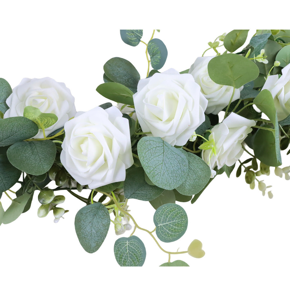 1pc/3pcs, 70'' Long Faux Eucalyptus Garland With White Rose Flowers, 5.9FT/180cm Silvery Dollar Eucalyptus Leaves Gypsophila Garland, Artificial Greenery Vines For Wedding Party Mantle Table Runner Home Party Outdoor Decor Wedding Decor - Originalsgroup