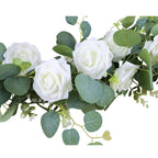 1pc/3pcs, 70'' Long Faux Eucalyptus Garland With White Rose Flowers, 5.9FT/180cm Silvery Dollar Eucalyptus Leaves Gypsophila Garland, Artificial Greenery Vines For Wedding Party Mantle Table Runner Home Party Outdoor Decor Wedding Decor - Originalsgroup