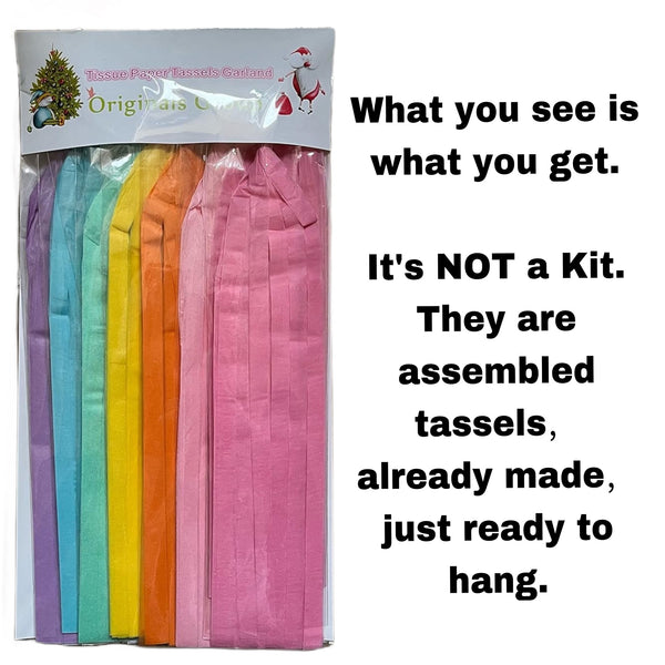 Pastel Rainbow Assembled Versatile and Reusable Tissue Paper Tassels Garland for Party Wedding Birthday Event Celebration Decor (16 Assembled tassels with string, already made and just ready to hang)