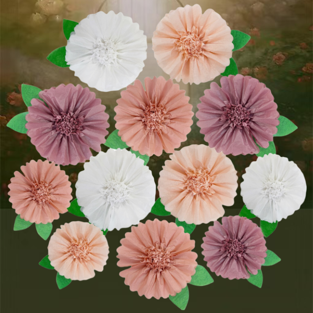 Colorful Fiesta Paper Flowers for Wall Fairy Birthday Decoration Carnival Party Backdrop Centerpiece Wedding Outdoor Spring Rainbow Pastel Classroom Photo Props Assorted Pom Poms - Originalsgroup