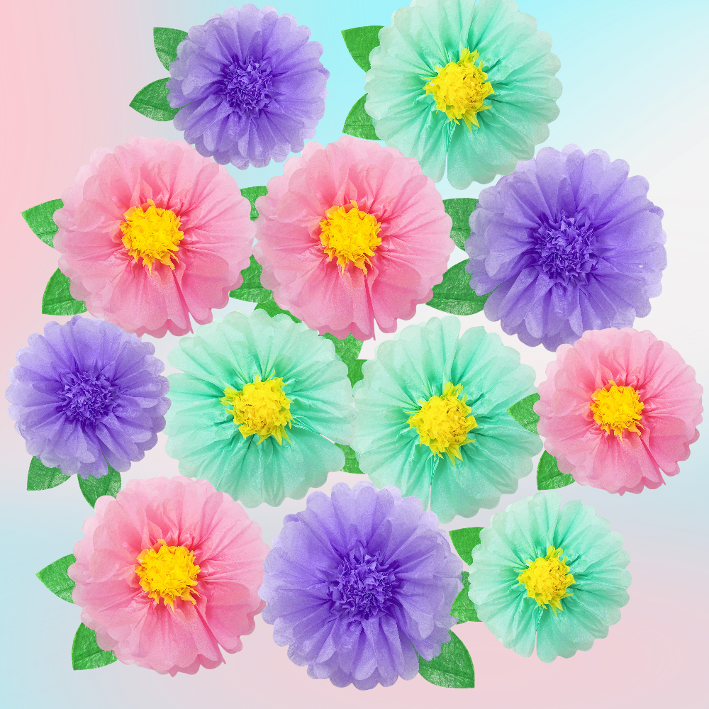 Colorful Fiesta Paper Flowers for Wall Fairy Birthday Decoration Carnival Party Backdrop Centerpiece Wedding Outdoor Spring Rainbow Pastel Classroom Photo Props Assorted Pom Poms - Originalsgroup