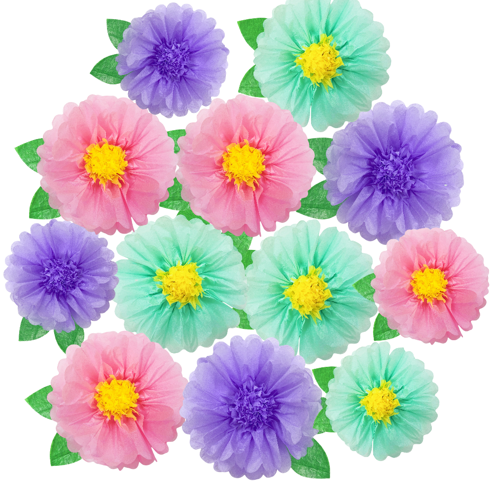 Colorful Fiesta Paper Flowers for Wall Fairy Birthday Decoration Carnival Party Backdrop Centerpiece Wedding Outdoor Spring Rainbow Pastel Classroom Photo Props Assorted Pom Poms - Originalsgroup