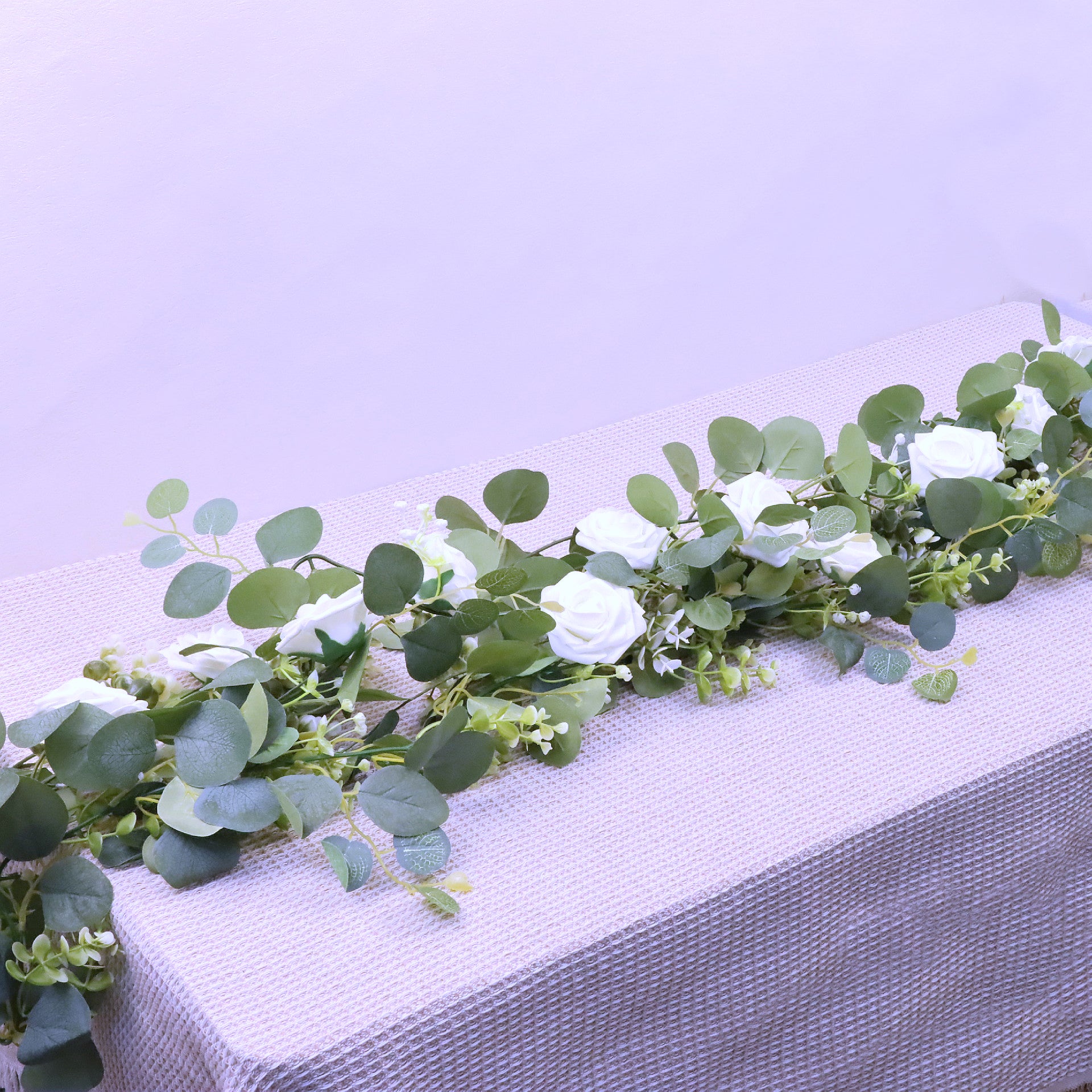 1pc/3pcs, 70'' Long Faux Eucalyptus Garland With White Rose Flowers, 5.9FT/180cm Silvery Dollar Eucalyptus Leaves Gypsophila Garland, Artificial Greenery Vines For Wedding Party Mantle Table Runner Home Party Outdoor Decor Wedding Decor - Originalsgroup