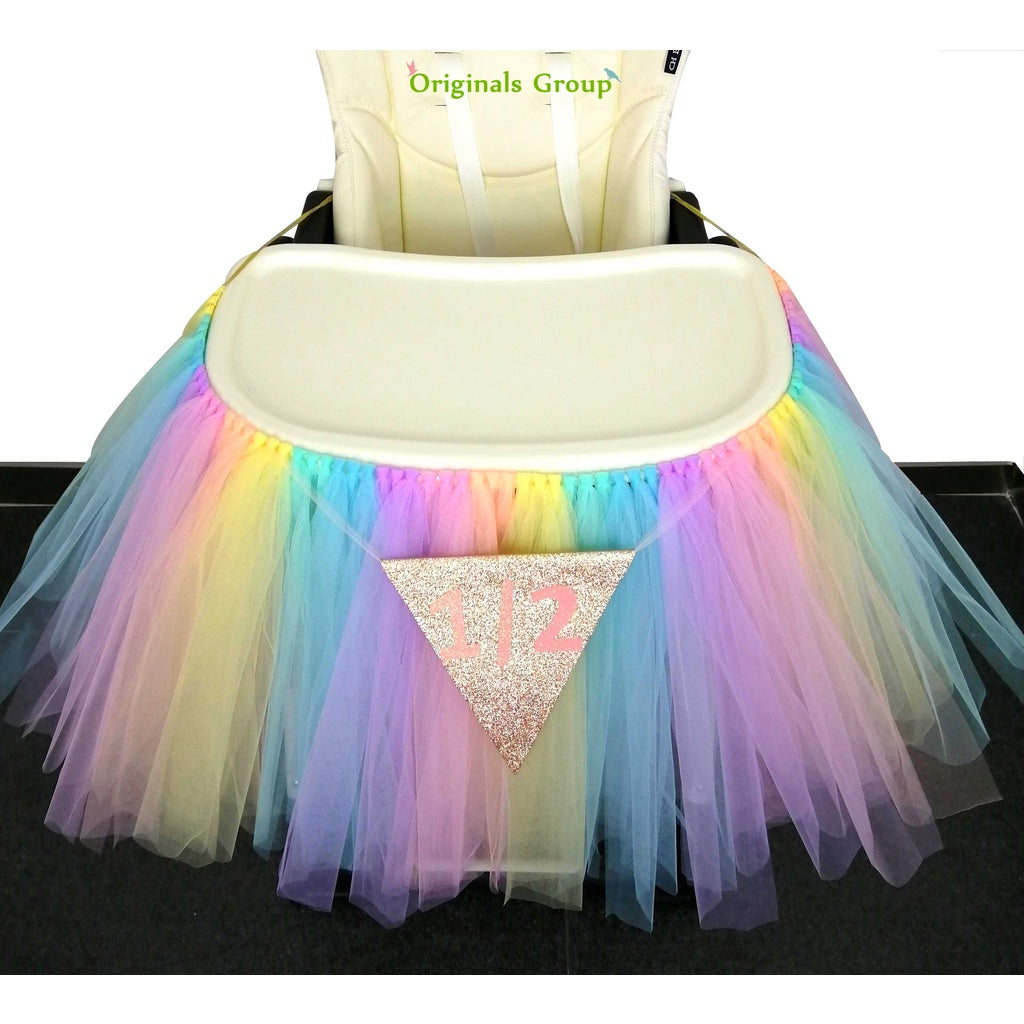 Originals Group Six Months Half Year Old 1st Birthday Rainbow Tutu Skirt for High Chair Decoration for Party Supplies - Originalsgroup