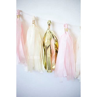 Fully Assembled Gold Pink White Tissue Paper Tassels for Party Wedding Gold Garland Bunting Pom Pom by Originals Group - Originalsgroup