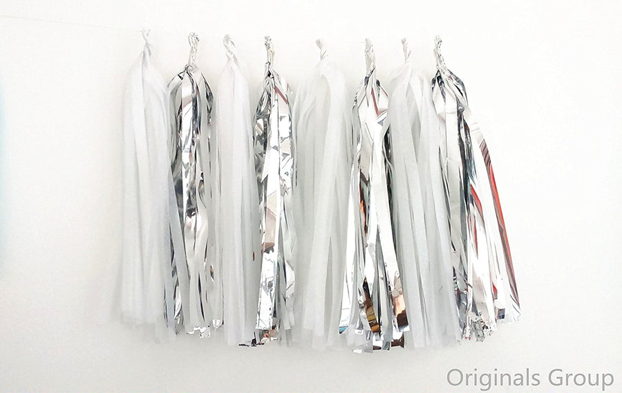 (Already Assembled and Ready to Hang) 16 X Tissue Paper Tassels Garland for Party Wedding Gold Bunting Pom Pom by Originals Group (Black-Red-White) - Originalsgroup