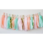 Fully Assembled 16 x Mint Pink Gold Apricot Tissue Paper Tassels for Party Wedding Gold Garland Bunting Pom Pom - Originalsgroup