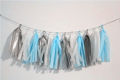 15 X Blue White Silver Tissue Paper Tassels for Party Wedding Gold Garland Bunting Pom Pom - Originalsgroup