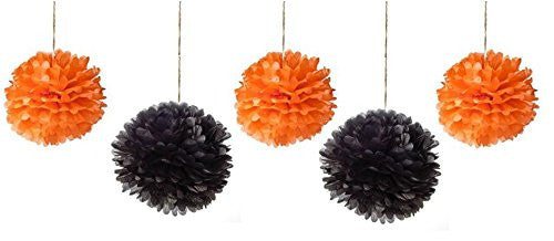 (16pcs) Halloween Mixed Size Orange and Black Tissue Paper Pom Poms Lanterns Decorations - Originalsgroup