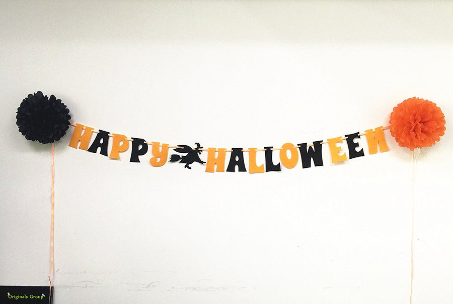 5 feet Halloween Garlands for Party Event Decorations Orange Black Garland Bunting Pom Pom - Originalsgroup