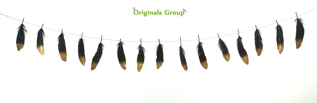 Gold feather garland for party wedings baby shower events decorations (Black+Gold) - Originalsgroup