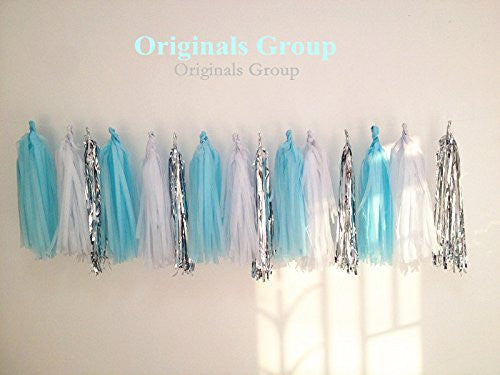 (Tassels Ship Assembled and Ready to Hang) 12 X Tissue Paper Tassels for Party Wedding Gold Garland Bunting Pom Pom - Originalsgroup