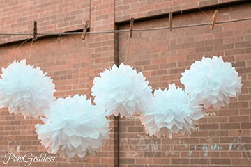 (15pcs) White Mixed Size Tissue Paper Pom Poms Lanterns Decorations - Originalsgroup
