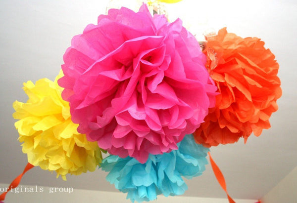 (16pcs) Rainbow Mixed Size Tissue Paper Pom Poms Lanterns Decorations - Originalsgroup