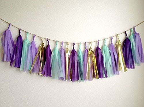 16 X Originals Group Purple Tissue Paper Tassels for Party Wedding Gold Garland Bunting Pom Pom - Originalsgroup