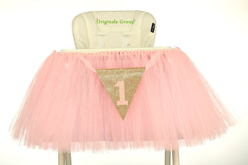 Originals Group 1st Birthday Baby pink Tutu Skirt for High Chair Decoration for Party Supplies - Originalsgroup