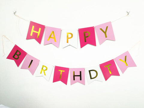 Originals Group Pink Gold Foiled Star Happy Birthday Bunting Banner for Party Decorations - Originalsgroup