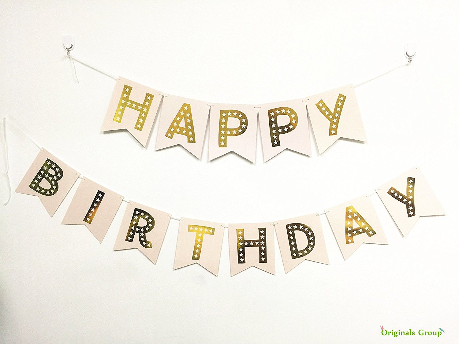 Originals Group Pink Gold Foiled Star Happy Birthday Bunting Banner for Party Decorations - Originalsgroup