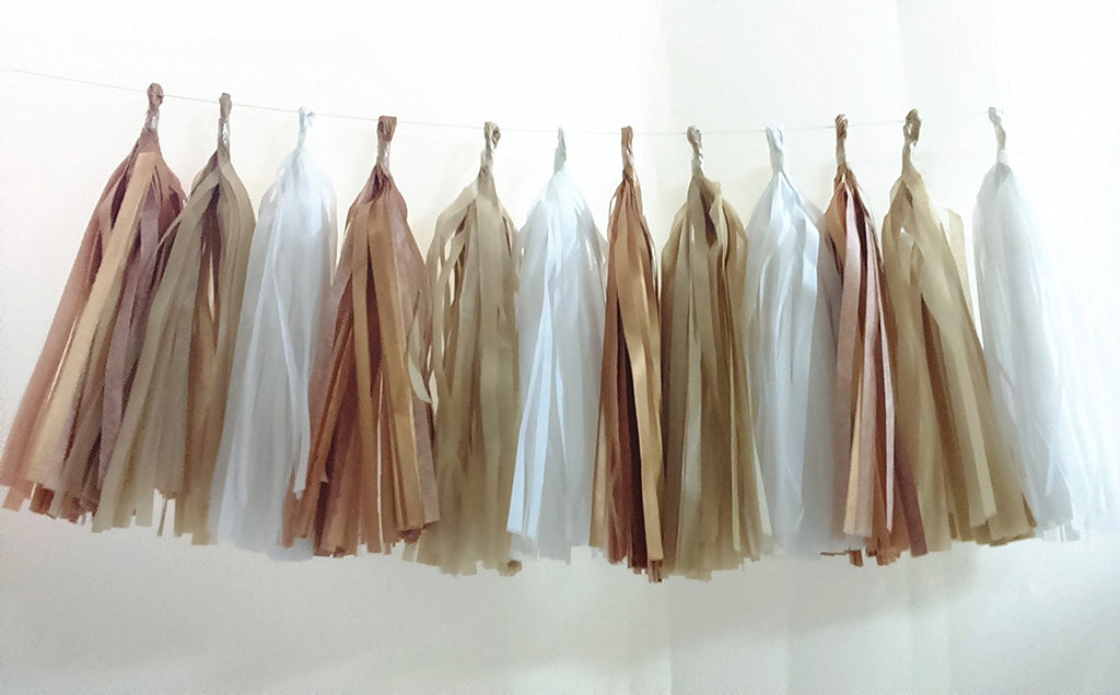 (Tassels Ship Assembled and Ready to Hang) 12 X Camel Tissue Paper Tassels for Party Wedding Gold Garland Bunting Pom Pom - Originalsgroup