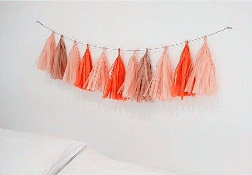 15 X Orange Apricot Coffee Tissue Paper Tassels for Party Wedding Gold Garland Bunting Pom Pom - Originalsgroup