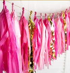 16 X Hot Pink Tissue Paper Tassels for Party Wedding Gold Garland Bunting Pom Pom - Originalsgroup