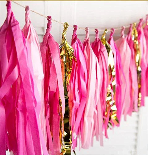 16 X Hot Pink Tissue Paper Tassels for Party Wedding Gold Garland Bunting Pom Pom - Originalsgroup