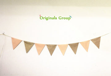 Originals Group Vintage Triangle Flag Banner, Peach Apricot Gold Glitter Sparkle Bunting Flag garland Party Decorations - Originalsgroup