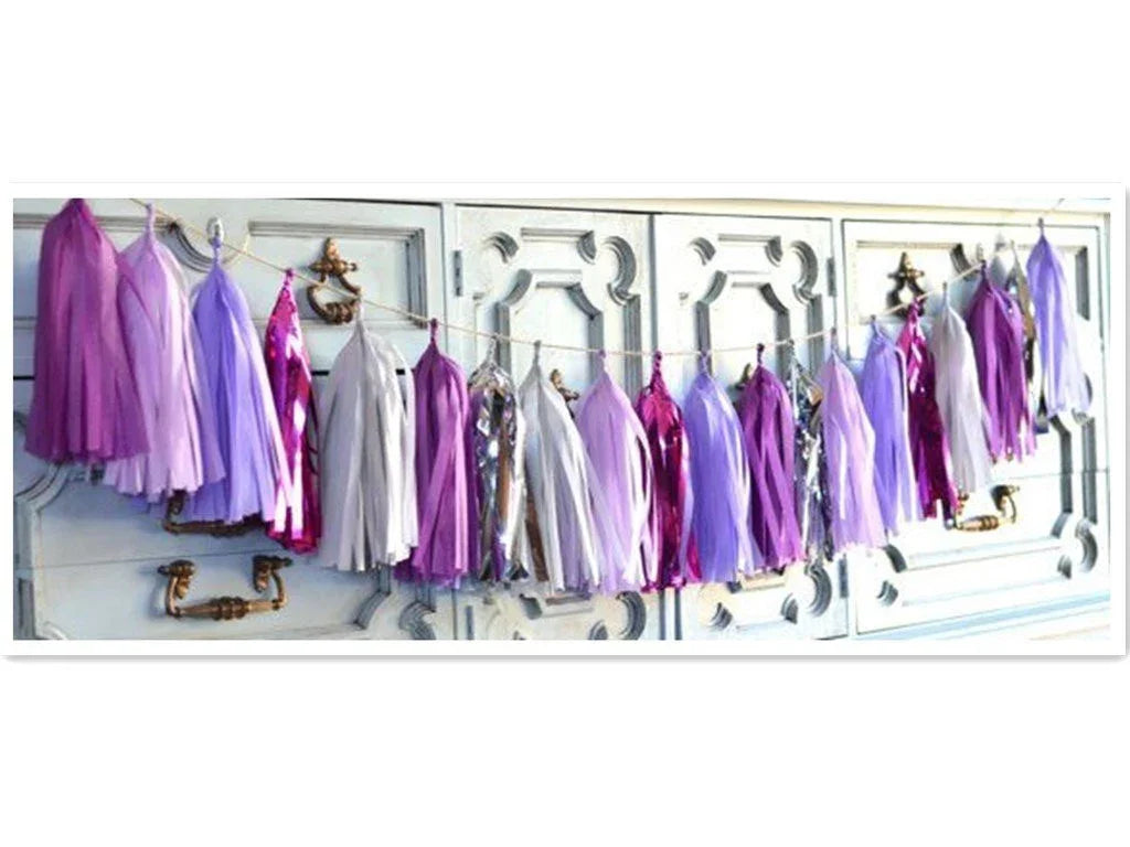 24 PCS Originals Group Purple Lavender Lilac White Shinny Purple Tissue Paper Tassels for Party Wedding Gold Garland Bunting Pom Pom - Originalsgroup