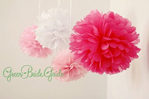 (15pcs) Pink White Mixed Size Tissue Paper Pom Poms Lanterns Decorations - Originalsgroup