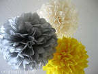 (15pcs) Mustard Cream Silver Mixed Size Tissue Paper Pom Poms Lanterns Decorations - Originalsgroup